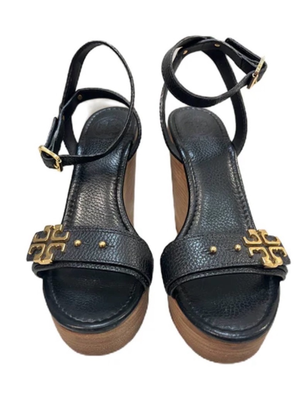 Tory Burch Black Leather Platform Ankle-Strap Sandals ELINA